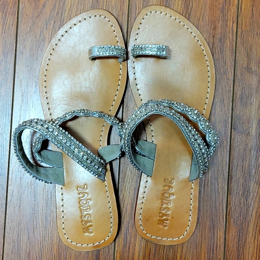 Mystique silver Rhinestone sandals, size 9,
